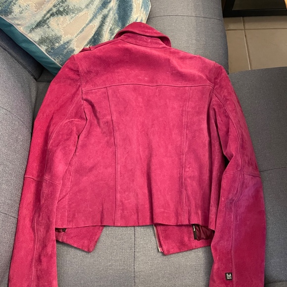 Soia & Kyo Size Small Magenta Suede Moto Jacket - Picture 7 of 8